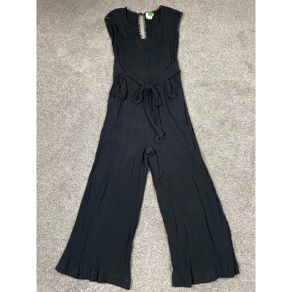 Anthropologie Jumpsuit Womens 2 Black Wide Leg Crepe Whimsigoth Grunge Punk Tank